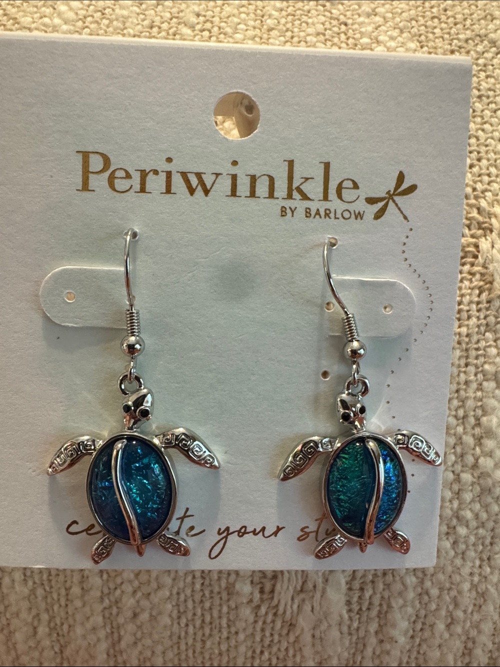 0422-Periwinkle‎ by Barlow Teal Blue Turtle Dangle Earrings